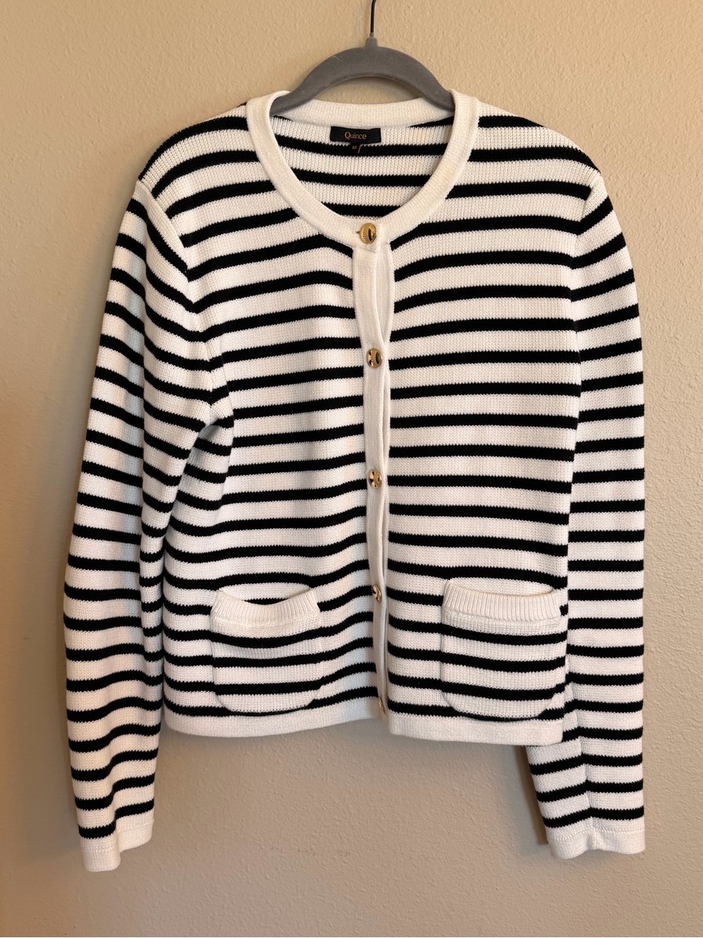 Quince Black & White Striped Button-Front Cardigan Size Medium